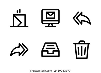 E-mail icon set including receive, computer, reply, forward, inbox, and delete.