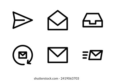 E-mail icon set including send, open mail, mailbox, refresh, and mail.