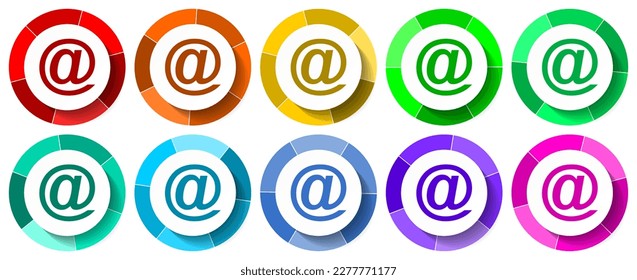 Juego de iconos de correo electrónico, ilustración vectorial de diseño plano de correo en 10 colores para aplicaciones móviles y diseño web