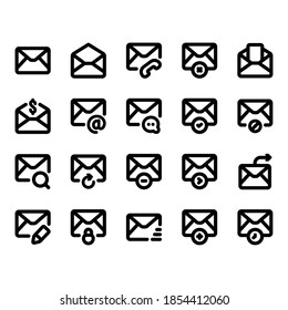 Email Icon Set . Email, Mail, Letter, Message, Envelope Icon - Vector Illustration .