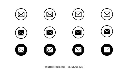 Email Icon Set - Mail, Message, Envelope, Communication, Contact, Notification, Vetor Design (Conjunto de ícones de e-mail — e-mail, mensagem, envelope, comunicação, contato, notificação, design vetorial)