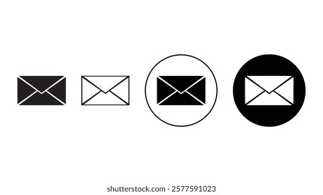 Email icon set, mail symbols for web and communication. Envelope icon. E-mail icon. Clean and modern designs for messaging and postal themes.