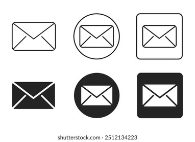 Email Icon Set. Message, Envelope, Mail, Contact, Communication Vector Illustration Collection Isolated on Transparent Background. Editable Stroke. Filled, Line and Stroke Style Icon