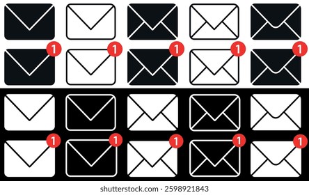 Email icon set with notification badge. Mail icon with unread message badge set. set of vector envelopes. email icon set vector design