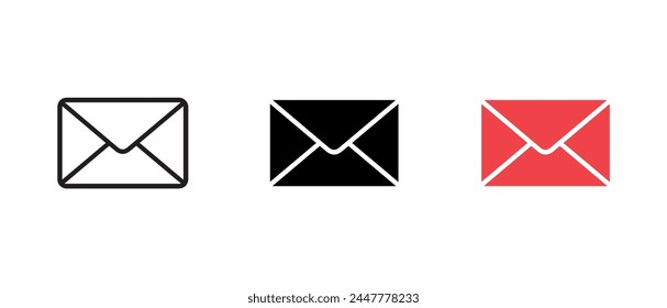 Email icon set on white background. Vector illustration in outline and flat style