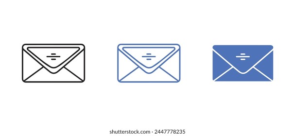 Email icon set on white background. Vector illustration in outline and flat style