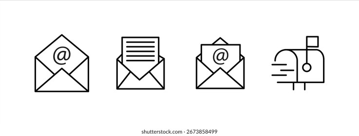 Conjunto de iconos de correo electrónico. Icono de Web de contorno. Trazo editable, aislado en un fondo transparente. Ilustración vectorial.
