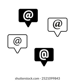 Email icon set. Speech bubble shapes. Black and white symbols. Vector collection.