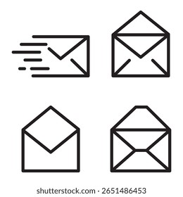 email icon set. email symbol on a black background. Black and white mail icon set. email icon vector 