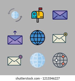 email icon set. vector set about message, mailing, envelope and worldwide icons set.