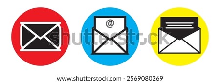 E-mail icon set. email icon vector. E-mail icon. Envelope illustration. Yellow,Black,blue,white Colors mail Design.