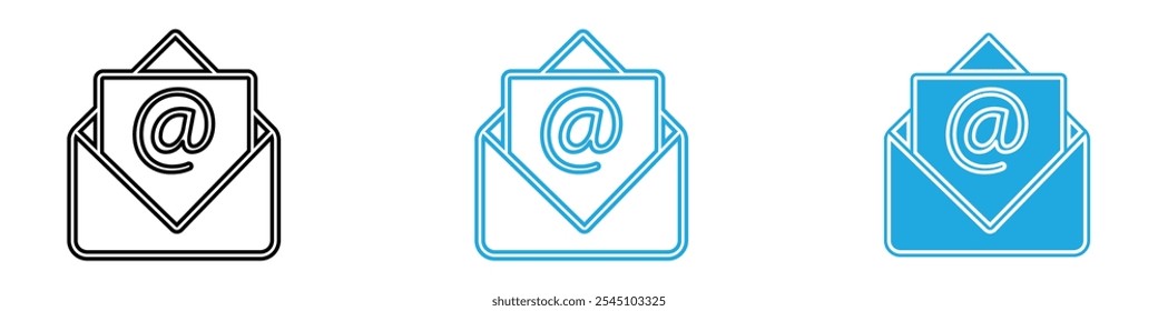 Email Icon Set Ilustración vectorial en negro
