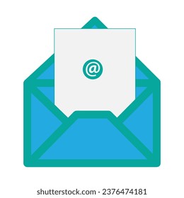 Email icon, sign. Message icon, letter sign, blue on white background. Flat design. Vector illustration..eps
