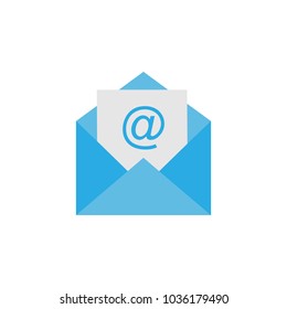 Email icon, sign. Vector illustration. Flat design. Message icon, letter sign, blue on white background. Vector illustration.