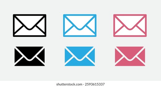 Email icon simple design illustration set. enelope with black, blue and red color