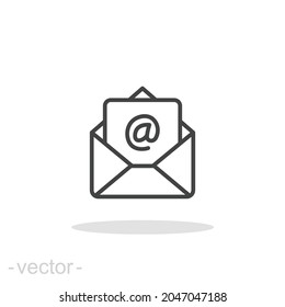 Icono de correo electrónico. Estilo de contorno simple. Correo, boletín, línea delgada, carta, símbolo, pictograma, dirección, concepto de envío de mensajes abiertos. Ilustración vectorial aislada en fondo blanco. EPS de trazo editable 10