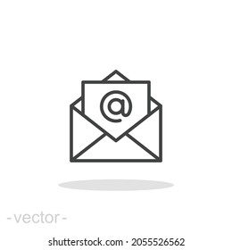 Icono de correo electrónico. Estilo de contorno simple. Correo, boletín, línea delgada, carta, símbolo, pictograma, dirección, concepto de envío de mensajes abiertos. Ilustración vectorial aislada en fondo blanco. EPS de trazo editable 10