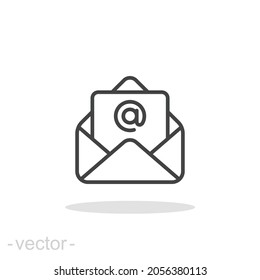 Icono de correo electrónico. Estilo de contorno simple. Correo, boletín, línea delgada, carta, símbolo, pictograma, dirección, concepto de envío de mensajes abiertos. Ilustración vectorial aislada en fondo blanco. EPS de trazo editable 10