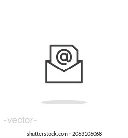 Icono de correo electrónico. Estilo de contorno simple. Correo, boletín, línea delgada, carta, símbolo, pictograma, dirección, concepto de envío de mensajes abiertos. Ilustración vectorial aislada en fondo blanco. EPS de trazo editable 10