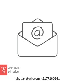 Email icon. Simple outline style. Mail, newsletter, thin line, letter, symbol, pictogram, address, open message send concept. Vector illustration isolated on white background. Editable stroke EPS 10