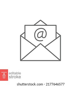 Email Icon. Simple Outline Style. Mail, Newsletter, Thin Line, Letter, Symbol, Pictogram, Address, Open Message Send Concept. Vector Illustration Isolated On White Background. Editable Stroke EPS 10