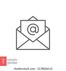 Email icon. Simple outline style. Mail, newsletter, thin line, letter, symbol, pictogram, address, open message send concept. Vector illustration isolated on white background. Editable stroke EPS 10