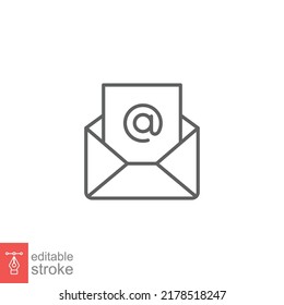 Email icon. Simple outline style. Mail, newsletter, thin line, letter, symbol, pictogram, address, open message send concept. Vector illustration isolated on white background. Editable stroke EPS 10