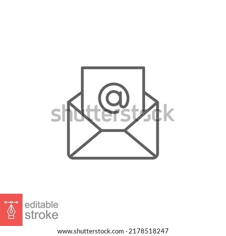 Email icon. Simple outline style. Mail, newsletter, thin line, letter, symbol, pictogram, address, open message send concept. Vector illustration isolated on white background. Editable stroke EPS 10