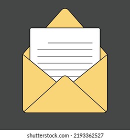 Email icon. Simple plat design. Vector element on a dark backdrop. Letter in the envelope. Document. 