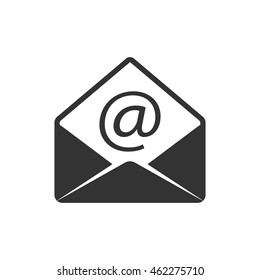 Email icon in single grey color. Open envelope