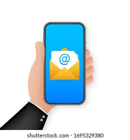 Email icon. Smartphone on white background. Concept business technology. Message reminder concept. Mail vector icon. Vector stock illustration.