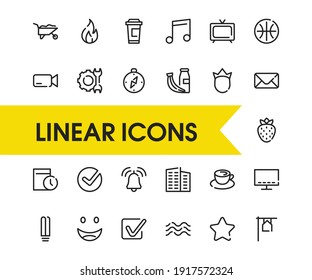 Email icon with smile, lightbulb and healthy food symbols. Set of television, ball, camcorder icons and quaver concept. Editable vector elements for logo app UI design.