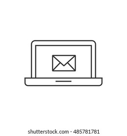 Email icon in thin outline style. Envelope laptop business message mail electronic