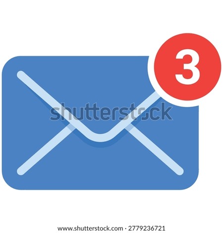 Email icon with three unread messages, representing new notifications and digital communication.