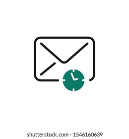 Email icon with timer or clock sign. Email icon and countdown, deadline, schedule, planning concept. Stock Vector illustration isolated on white background.