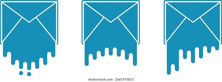Icono de correo electrónico, iconos de sobre azul Vector. Imágenes simples del icono del sobre para la impresión, Web, aisladas en el fondo blanco con los goteos líquidos. Icono de sobre para App. Elemento de Diseño gráfico de Vector de la envoltura