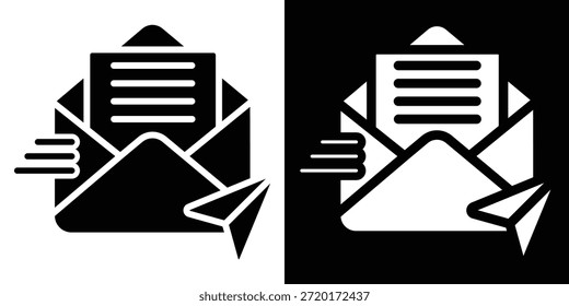 Estilo del glifo de la Ilustración vectorial del icono del email en el fondo blanco y negro