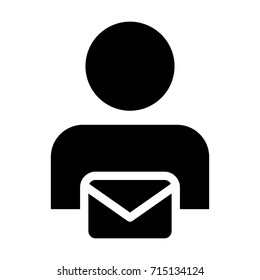 Email Icon vector with person male symbol profile avatar for send and receive mail message for business in Glyph Pictogram illustration