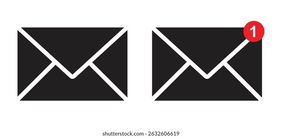 Conjunto de Vector de icono de correo electrónico, icono de correo electrónico en blanco y negro, icono de sobre