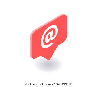 Email icon, vector symbol in flat isometric 3D style isolated on white background. Social media illustration.