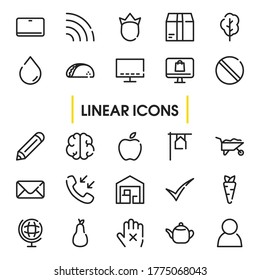 Email icon with water drop, ecommerce and construction symbols. Set of forbidden, phone, fruit icons and screen concept. Editable vector elements for logo app UI design.