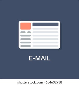 Email icon, web site page template. E-mail concept. Development and digital marketing, vector illustration.