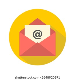 Icono de correo electrónico en forma de círculo amarillo aislado sobre fondo blanco.