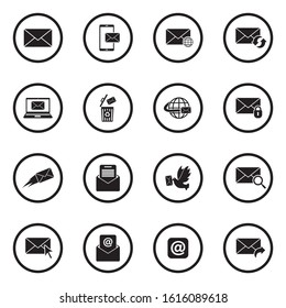 Email Icons. Black Flat Design In Circle. Vector Illustration.