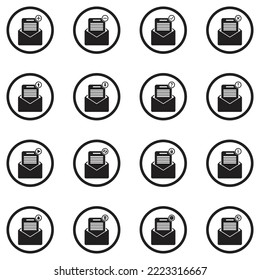 Email Icons. Black Flat Design In Circle. Vector Illustration.