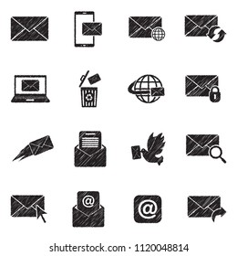 Email Icons. Black Scribble Design. Vector Illustration.
