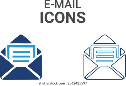 E-mail icons. Containing speak, phone, mail, contact, chat, website, satellite, radio, antenna, message and more. Solid icons collection, vector illustration.