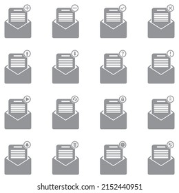 Email Icons. Gray Flat Design. Vector Illustration.