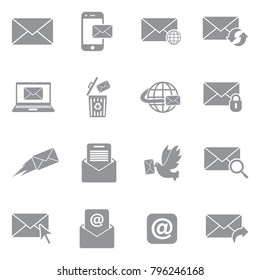 Email Icons. Gray Flat Design. Vector Illustration. 