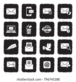 Email Icons. Grunge Black Flat Design. Vector Illustration. 